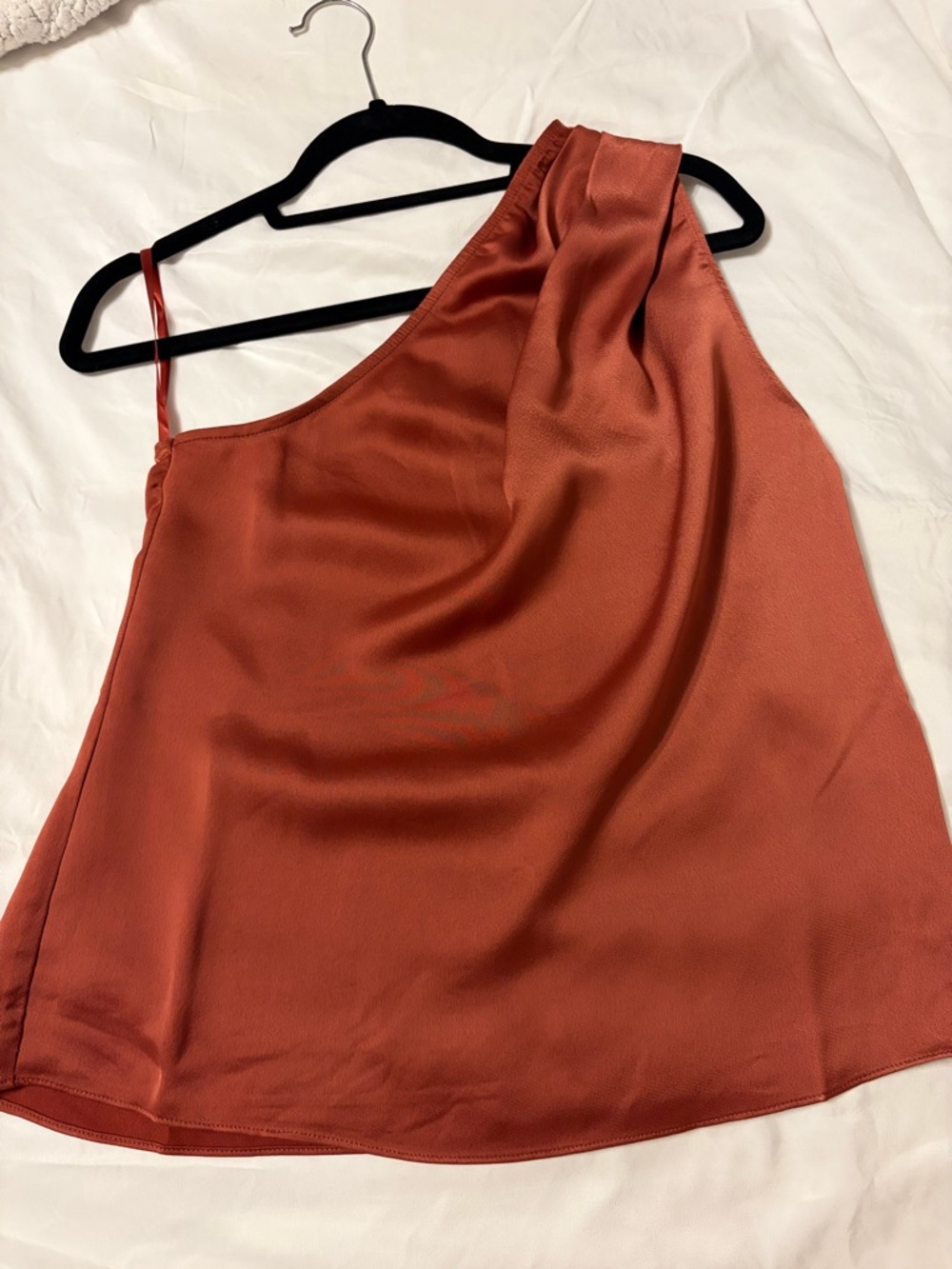 White House Black Market One-Shoulder Satin Camisole in Rust